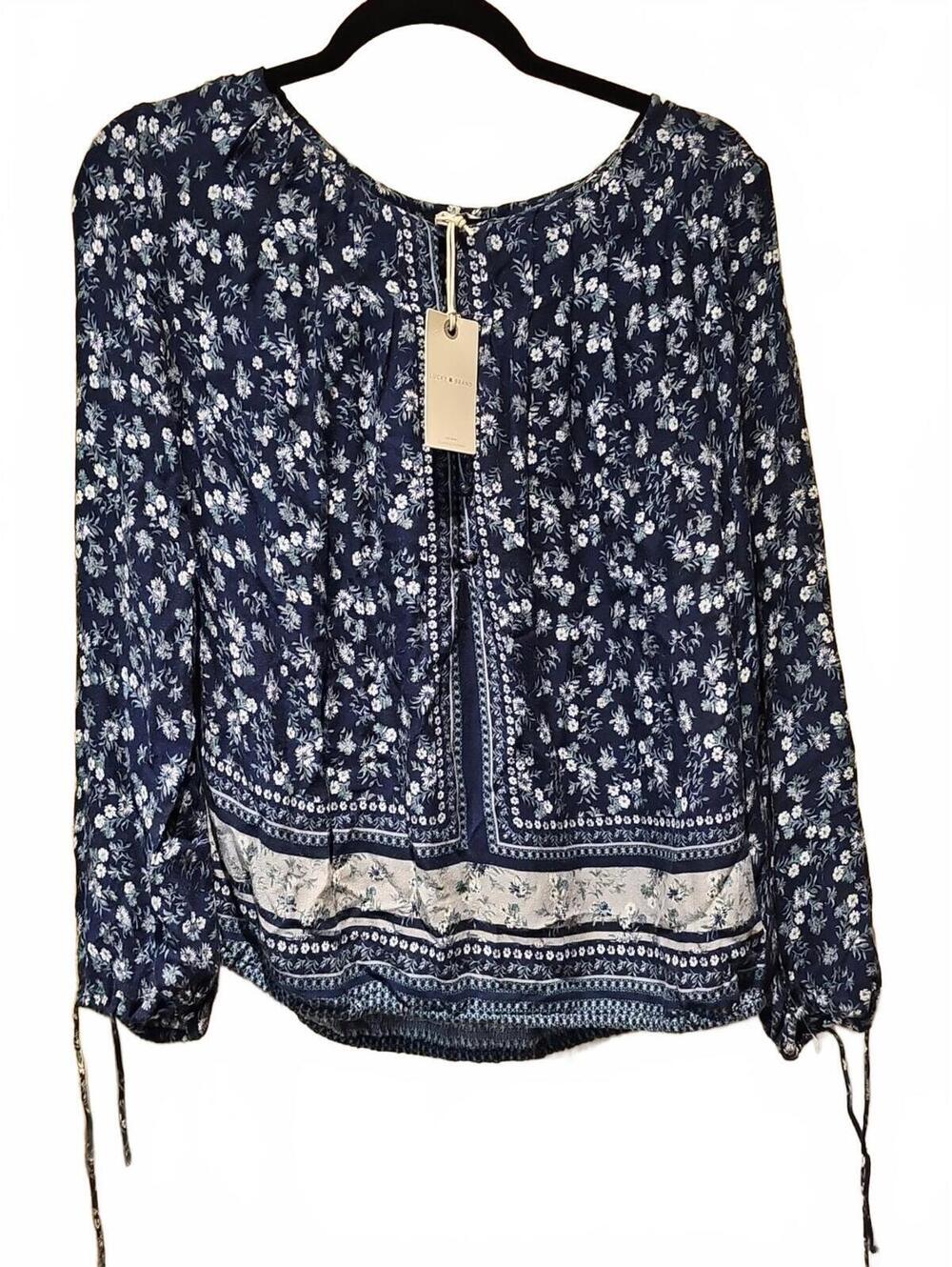 Lucky Brand Womens Blouse Top M New NWT Blue Floral Long Sleeve Boho